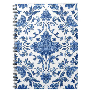 Blaue florale Chinoiserie Weiße Wasserfarbe Notizblock