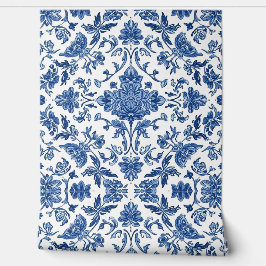 Blaue florale Chinoiserie Weiße Wasserfarbe Tapete