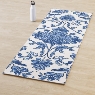 Blaue florale Chinoiserie weiße Wasserfarbe Yogamatte