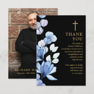 Blaue Florale Christliche Feier Des Lebens Foto Dankeskarte