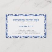 Blaue florale Damasken auf Weiß Visitenkarte (Rückseite)