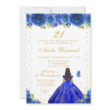 Blaue Florale Dark Skin Prinzessin Geburtstagsfeie