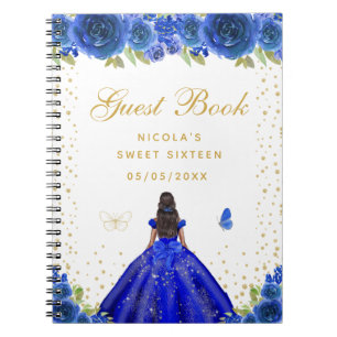 Blaue Florale Dark Skin Prinzessin Sweet Sixteen Notizblock