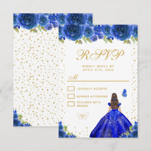 Blaue Florale Dunkelhaarige Haar Prinzessin Sweet  RSVP Karte