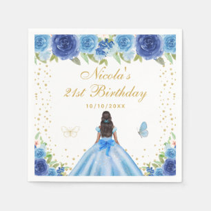 Blaue Florale Dunkle Haut Prinzessin Geburtstagsfe Serviette