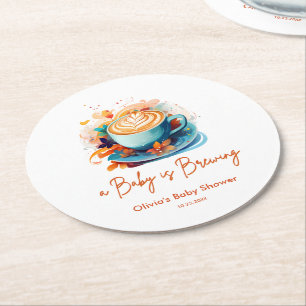 Blaue Florale Ein Baby Braut Kaffee Baby Shower Runder Pappuntersetzer