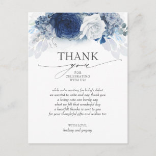Blaue florale elegante Babyparty-Danksagung Postkarte