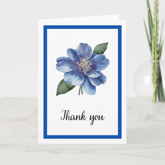 Blaue Florale Elegante Botanische Innenseite Blank Dankeskarte (Vorderseite)