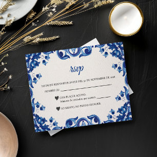 Blaue Florale Elegante Fiesta Spanische Hochzeit RSVP Karte