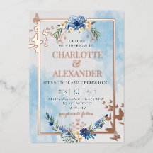 Blaue florale elegante Schmetterlingsfolie Hochzei
