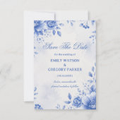 Blaue Florale Elegante Wasserfarbe Save The Date (Vorderseite)