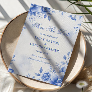 Blaue Florale Elegante Wasserfarbe Save The Date