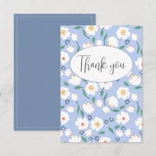 Blaue Florale Flache Dankeskkarte Dankeskarte
