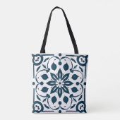 Blaue florale Fliesenmuster-Tasche Tasche (Rückseite)
