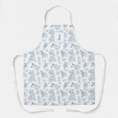 Blaue florale französische Toile Custom Monogramm Schürze (Vorderseite)