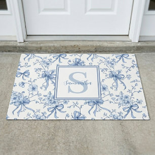 Blaue florale französische Toile Monogramm Name  Fußmatte
