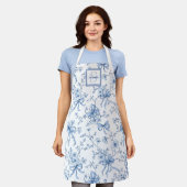 Blaue Florale Französische Toile Monogramm Name Schürze (Getragen)