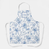 Blaue Florale Französische Toile Monogramm Name Schürze (Vorderseite)