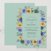 Blaue Florale Frühlingshochzeit Einladung (Vorne/Hinten)