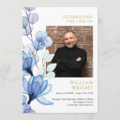 Blaue florale Gedenkfeier Programm (Vorderseite)