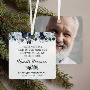 Blaue Florale Gedenkfoto Weihnachten Ornament Aus Metall
