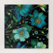 Blaue florale Glasmalerei-Botanik-Puzzle Puzzle (Horizontal)