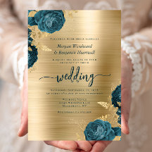Blaue Florale Gold Gebürstete Metall Hochzeit