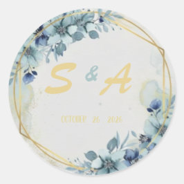 Blaue Florale Goldene Elegante Hochzeitsgeschenke Runder Aufkleber