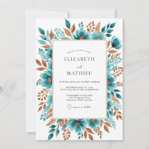 Blaue Florale Herbst Botanische Hochzeit Einladung