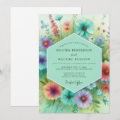 Blaue Florale Hochzeit auf der Wiese Einladung (Vorne/Hinten)