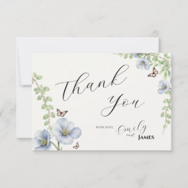 Blaue Florale Hochzeit Dankeskarte