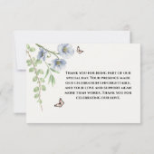 Blaue Florale Hochzeit Dankeskarte (Rückseite)