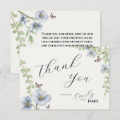 Blaue Florale Hochzeit Dankeskarte (Vorne/Hinten)