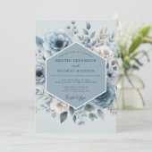 Blaue Florale Hochzeit Einladung (Stehend Vorderseite)
