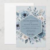 Blaue Florale Hochzeit Einladung (Vorne/Hinten)