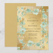 Blaue Florale Hochzeit Einladung (Vorne/Hinten)