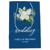 Blaue Florale Hochzeit Mittlere Geschenktüte (Vorderseite)