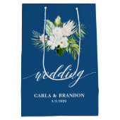 Blaue Florale Hochzeit Mittlere Geschenktüte (Rückseite)