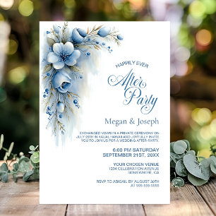 Blaue Florale Hochzeits- After Party Einladung