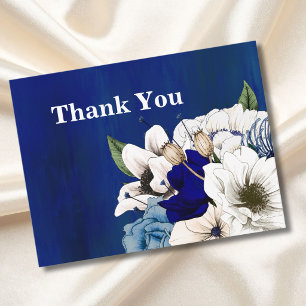 Blaue Florale Hochzeits-Dankeskarten Postkarte