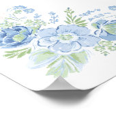 Blaue Florale Hochzeits-Teeparty Begrüßung Poster (Ecke)