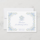 Blaue Florale Hochzeits-Teeparty Dankeskarte (Vorderseite)