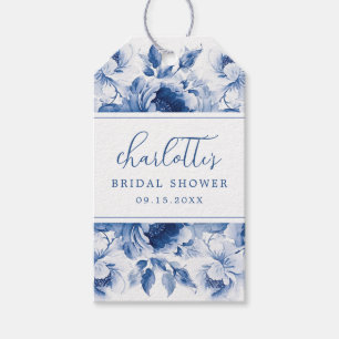 Blaue Florale Hochzeitsdusche Geschenkanhänger