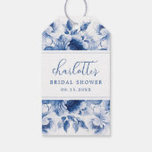 Blaue Florale Hochzeitsdusche Geschenkanhänger (Rückseite)