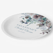 Blaue Florale Hochzeitsdusche Pappteller (Schrägansicht)