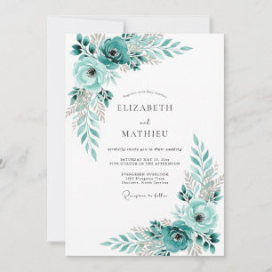 Blaue Florale Hochzeitsromantik Einladung