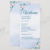 Blaue Florale Hochzeitszeremonie-Programm (Vorne/Hinten)