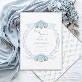 Blaue Florale Hortensien Elegante Babyparty Einladung