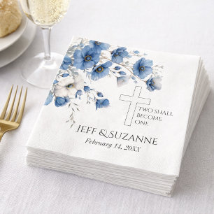 Blaue Florale Kreuz Zwei Werden Eins Hochzeit Serviette