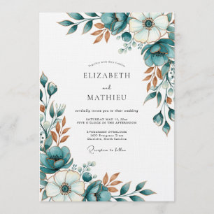 Blaue Florale Künstlerische Romantische Hochzeit Einladung